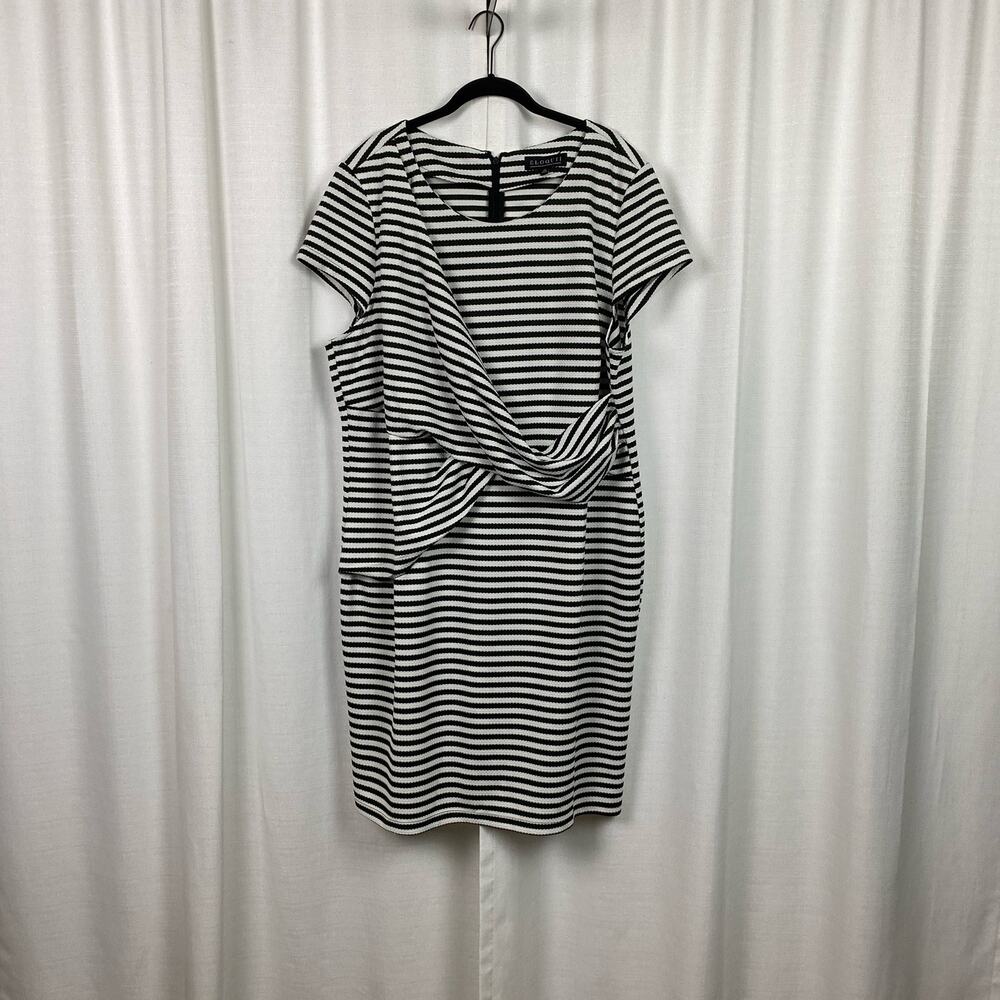 Eloquii Black&White Stripe Cap Sleeve Sheath Midi Dress Sz.22W